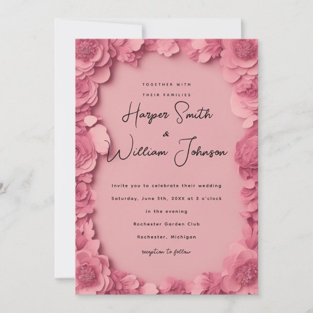 barbiecore floral wedding invitation (Front)