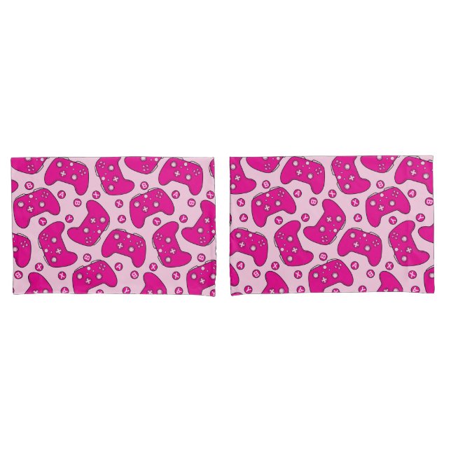 Barbiecore Gamer Cute Girly Hot Pink Controllers Pillow Case (Front-Set)