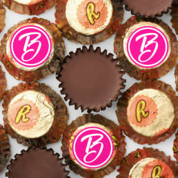 Barbiecore Hot Pink Calligraphy Monogram Letter  Reese&#39;s Peanut Butter Cups