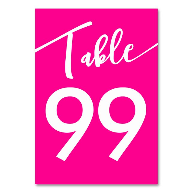 Barbiecore Hot Pink White Calligraphy Wedding Table Number (Front)