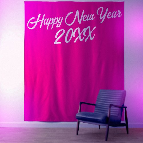Barbiecore Hot Pink White Script Happy New Year  Tapestry