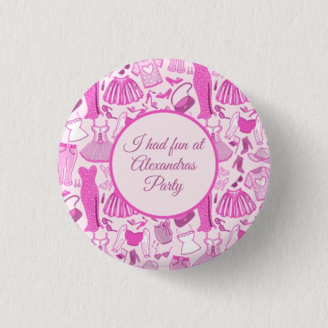 Barbiecore Pink and Hot Pink Fashion Pattern Button (Front)