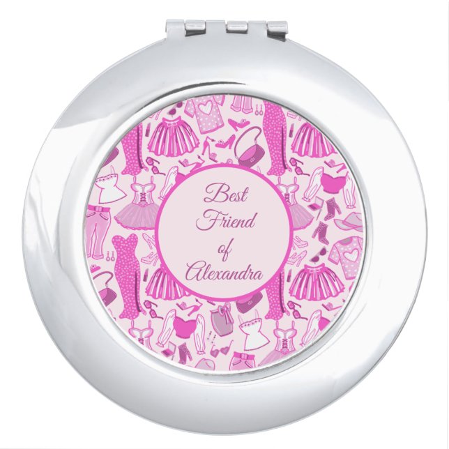 Barbiecore Pink and Hot Pink Fashion Pattern Compact Mirror (Front)