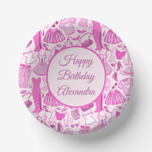 Barbiecore Pink and Hot Pink Fashion Pattern Paper Bowls