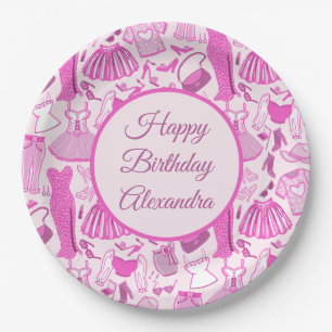 Barbiecore Pink and Hot Pink Fashion Pattern Paper Plates