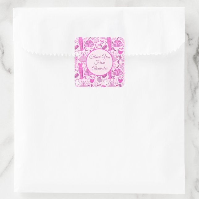 Barbiecore Pink and Hot Pink Fashion Pattern Square Sticker (Bag)