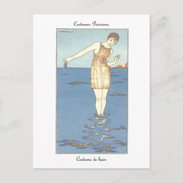 Barbier Art Deco French Fashion Bathing Suit Postcard (Front)