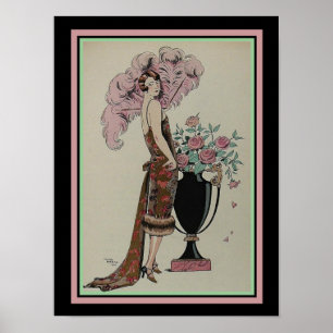 Barbier Art Deco Print Rouge Et Or 13 x 19