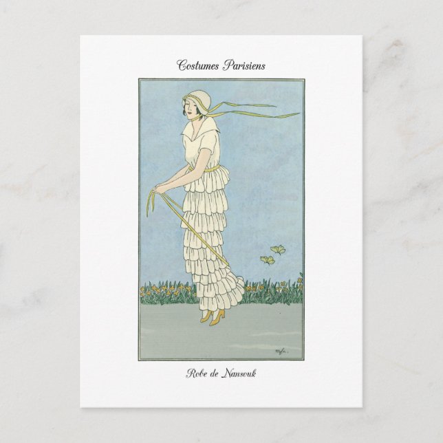 Barbier Fine Art Fashion Illustration Robe Nansouk Postcard (Front)