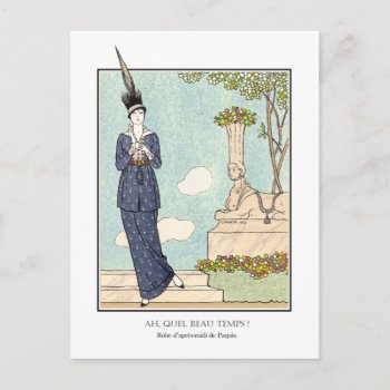Barbier French Art Deco Fashion Beau Temps Postcard by lazyrivergreetings at Zazzle