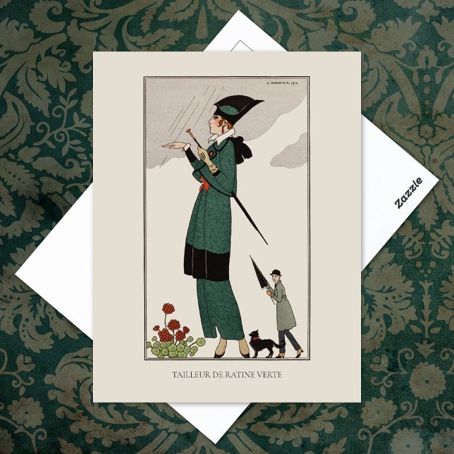 Barbier Green Suit French Vintage Fashion  Postcard (Creator Uploaded)