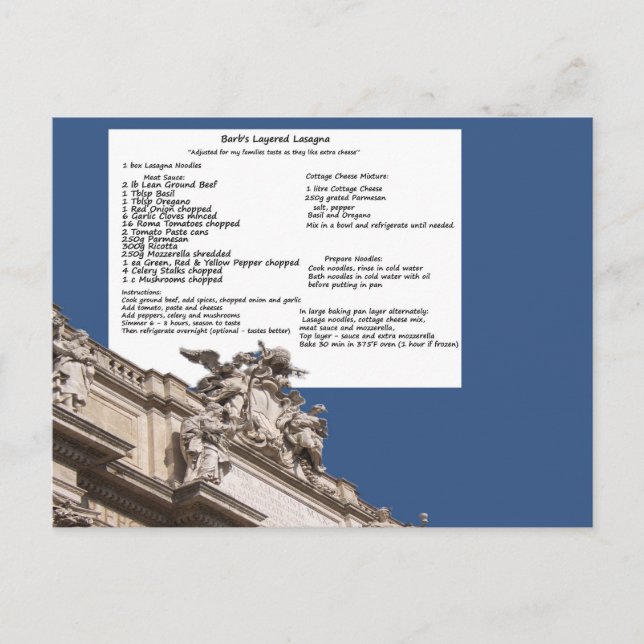 Barb's Lasagna Rome Postcard (Front)