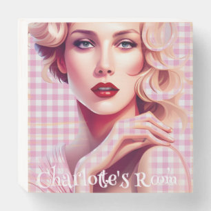 Barbs Pink and White Ghingham Girls Room Sign