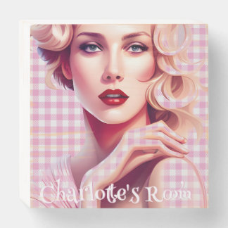 Barbs Pink and White Ghingham Girls Room Sign