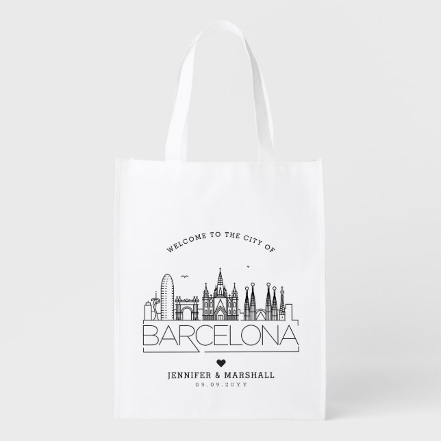 Barcel Wedding | Stylized City Skyline Grocery Bag (Front)