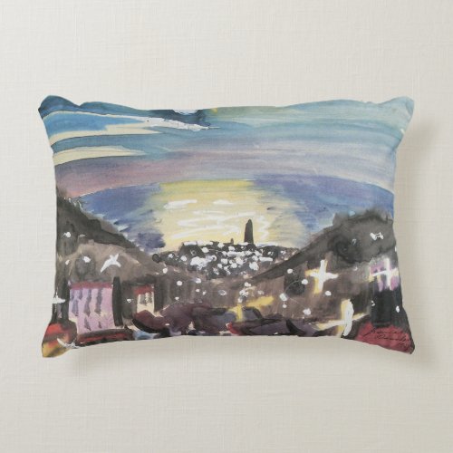 Barcelona at Night by Walter Gramatte Decorative Pillow