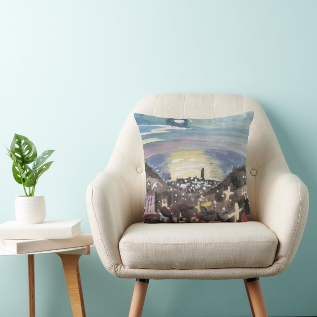 Barcelona at Night by Walter Gramatte Throw Pillow (Chair)