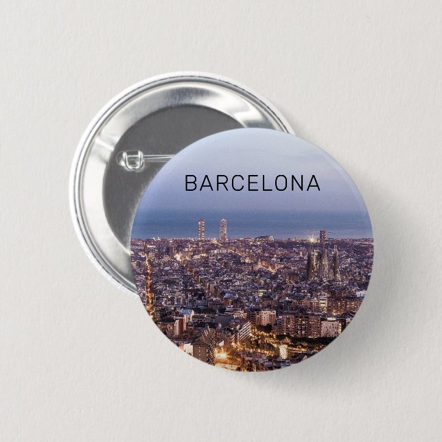 Barcelona Catalonia Sunset Skyline Spain Cityscape Button (Front & Back)