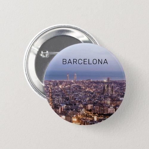 Barcelona Catalonia Sunset Skyline Spain Cityscape Button