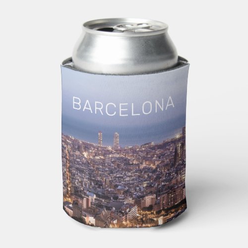 Barcelona Catalonia Sunset Skyline Spain Cityscape Can Cooler