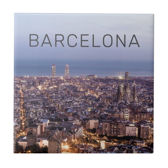 Barcelona Catalonia Sunset Skyline Spain Cityscape Ceramic Tile (Front)