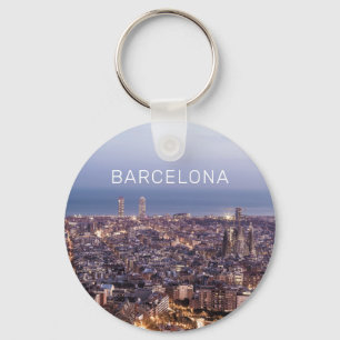 Barcelona Catalonia Sunset Skyline Spain Cityscape Keychain