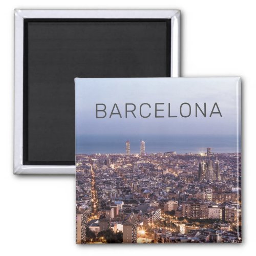 Barcelona Catalonia Sunset Skyline Spain Cityscape Magnet