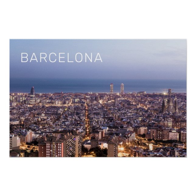 Barcelona Catalonia Sunset Skyline Spain Cityscape Poster (Front)