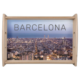 Barcelona Catalonia Sunset Skyline Spain Cityscape Serving Tray