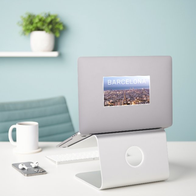 Barcelona Catalonia Sunset Skyline Spain Cityscape Sticker (Laptop On Desk)
