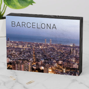 Barcelona Catalonia Sunset Skyline Spain Cityscape Wooden Box Sign