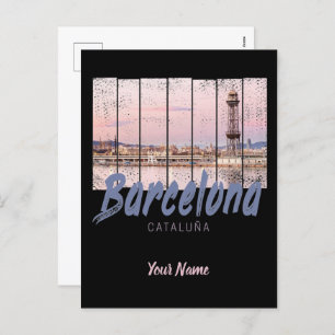 Barcelona Catalonia sunset Skyline Spain vintage Holiday Postcard