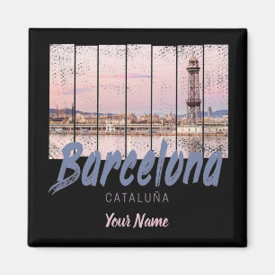 Barcelona Catalonia sunset Skyline Spain vintage Magnet