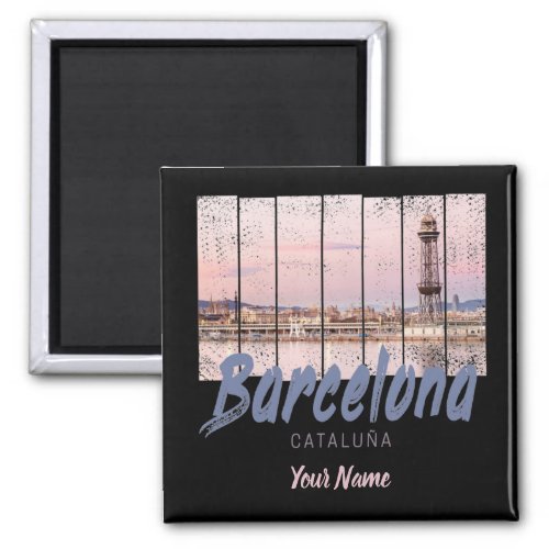 Barcelona Catalonia sunset Skyline Spain vintage Magnet