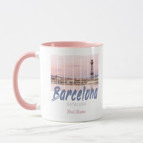 Barcelona Catalonia sunset Skyline Spain vintage Mug