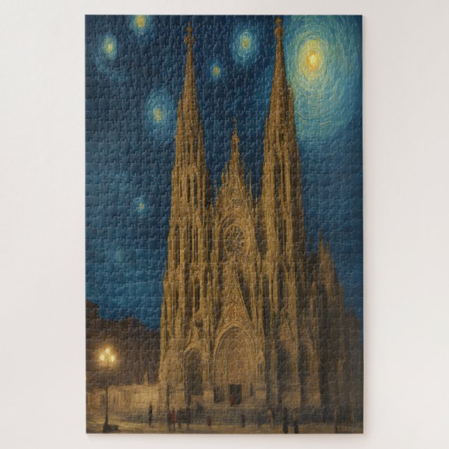 Barcelona Cathedral at Night van Gogh Style  Jigsaw Puzzle (Vertical)