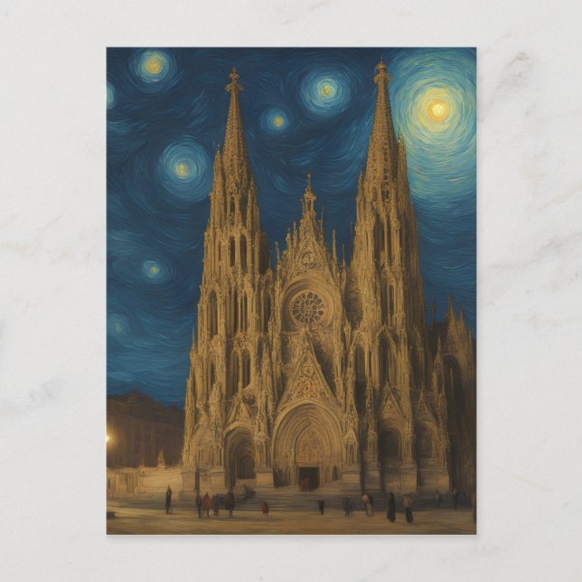 Barcelona Cathedral at Night van Gogh Style  Postcard (Front)