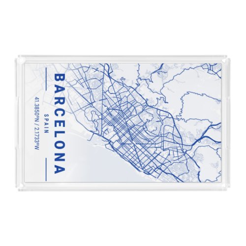 Barcelona City Map Blue Acrylic Tray