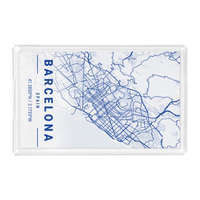 Barcelona City Map Blue Acrylic Tray (Front)