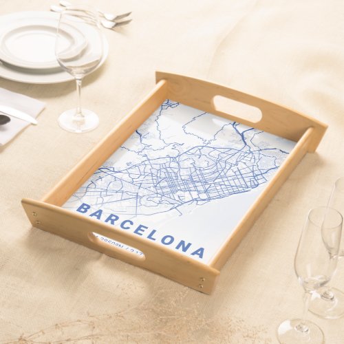 Barcelona City Map Blue Serving Tray