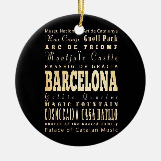 Barcelona City of Spain Typography Art Ceramic Ornament (Front)