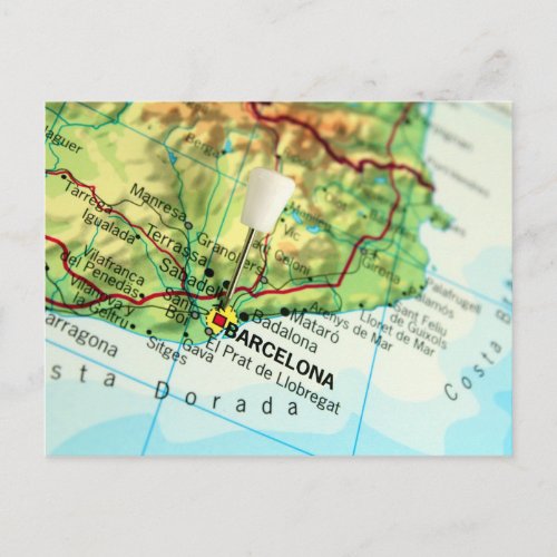 Barcelona City Pin Map Postcard