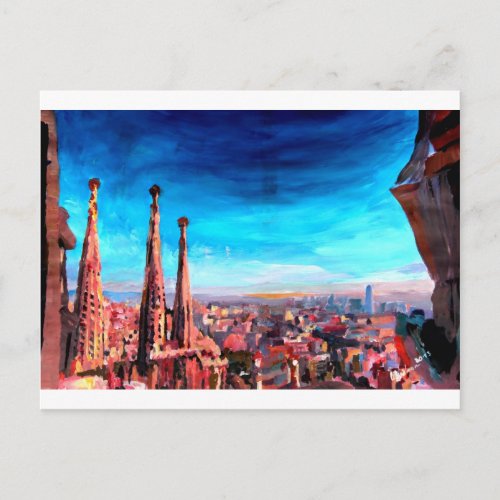 Barcelona City View And Sagrada Familia Postcard