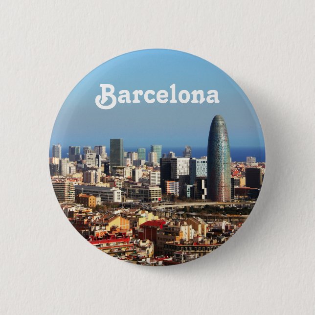 Barcelona cityscape pinback button (Front)