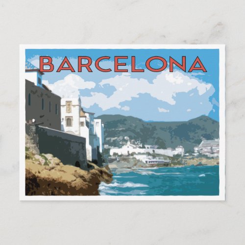 Barcelona coast Spain vintage travel style Postcard