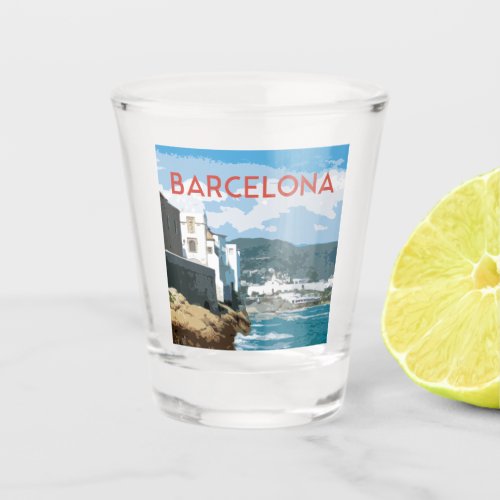 Barcelona coast Spain vintage travel style Shot Glass