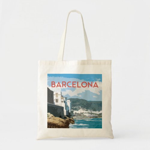 Barcelona coast Spain vintage travel style Tote Bag
