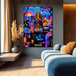 Barcelona Colorful Dreams – Geometric Cityscape Poster