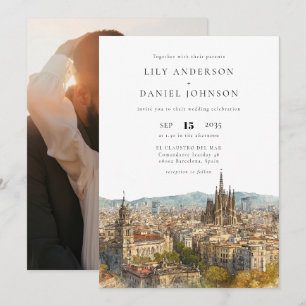 Barcelona Destination Elegant Photo Wedding Invitation