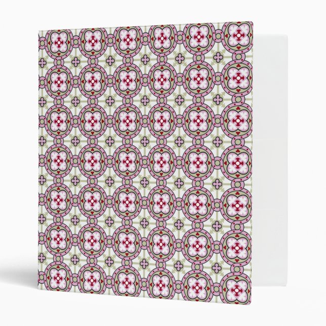 Barcelona flower Red Pink ribbons Geometric Art 3 Ring Binder (Front/Inside)
